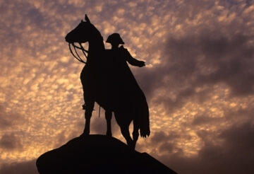 Statue of Napoleon mounted as a great military leader