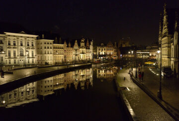 Ghent illuminated properties looking onto the canal